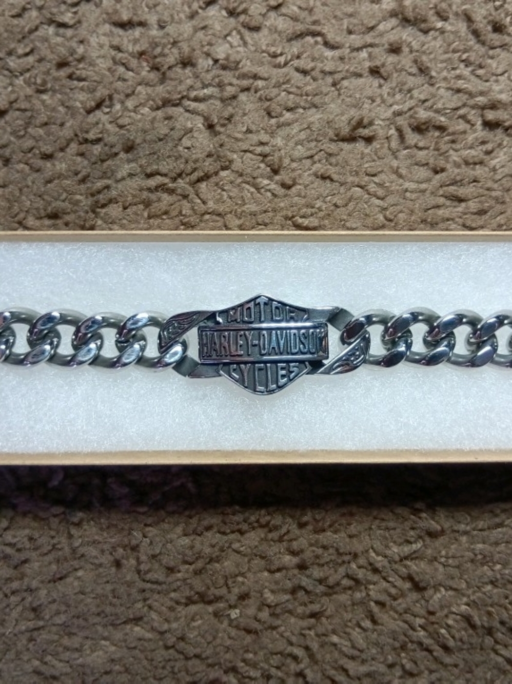 Harley-Davidson Stainless Steel 316L Shield Logo Men's Cuban Bracelet 8" length